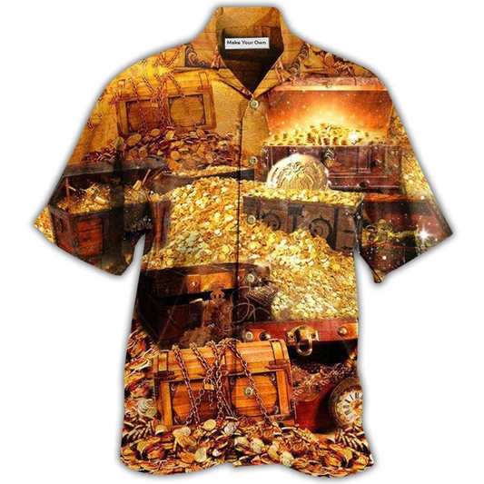 Luxury Gold Treasure Hawaiian Shirt For Tropical Parties Vacation Travel And Casual Summer Style