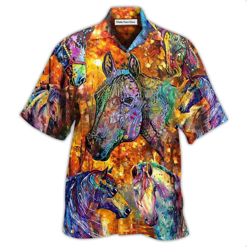 Watercolor Horse Hawaiian Shirt Pattern View For Lightweight Everyday Style