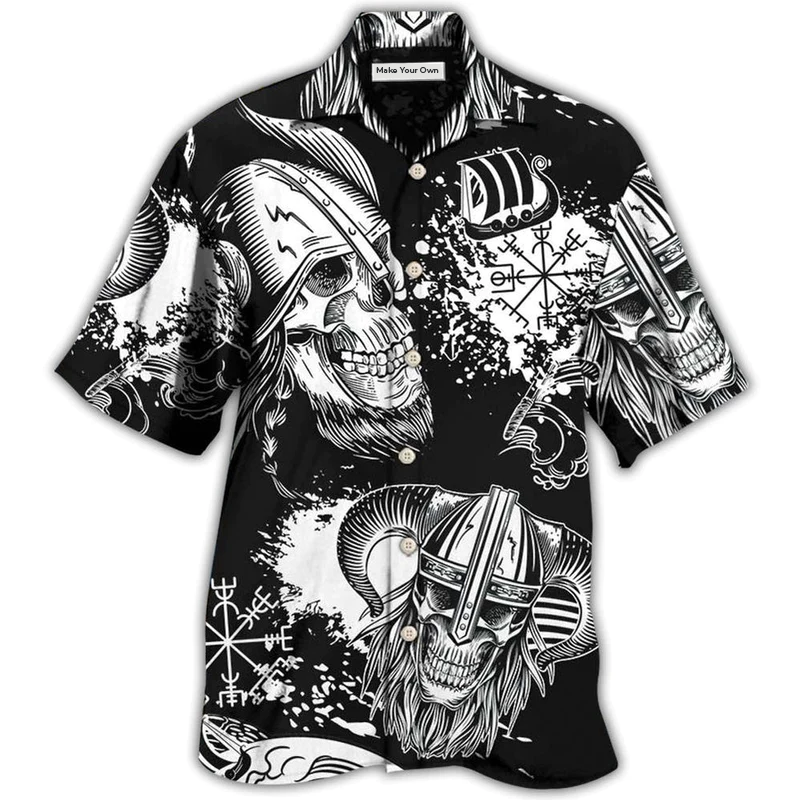 Black Viking Warrior Hawaiian Shirt For Summer Events Coastal Travel And Comfortable Styling