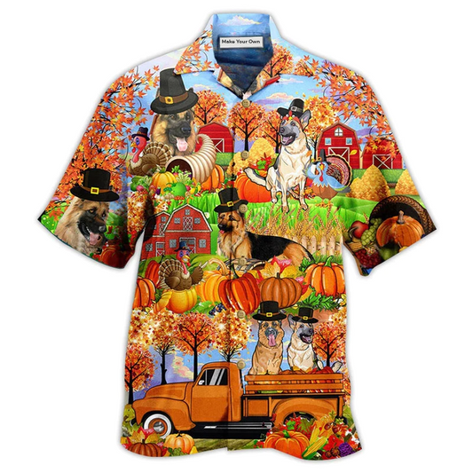German Shepherd Dogs Autumn Hawaiian Shirt Artwork View For Weekend Travel And Beach Style