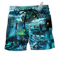 Train Ghost Blue Style Hawaiian Print Beach Shorts For Outdoor Adventures And Comfort