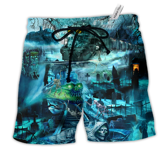 Train Ghost Blue Style Hawaiian Print Beach Shorts For Outdoor Adventures And Comfort