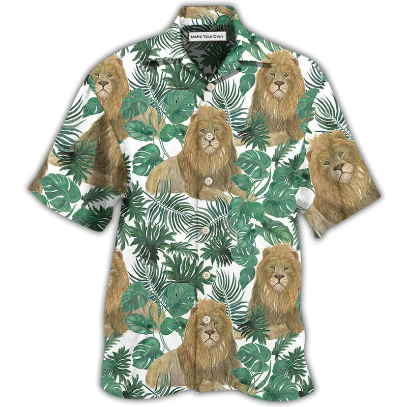 Tropical Cute Lion Hawaiian Shirt For Island Trips Summer Gatherings And Comfortable Daily Wear