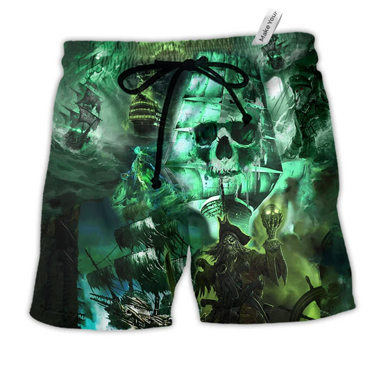 Ship Mystery Of Ghost Ship Hawaiian Print Beach Shorts For Tropical Coastal Getaways