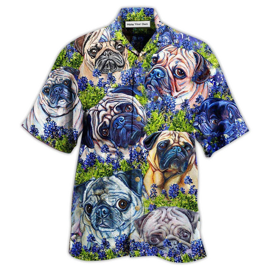 Blue Pug Beautiful Bonnet Hawaiian Shirt For Vacation Days And Relaxed Coastal Outings