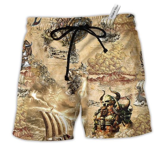 Viking Map War Style Hawaiian Print Beach Shorts For Weekend Adventures And Comfort