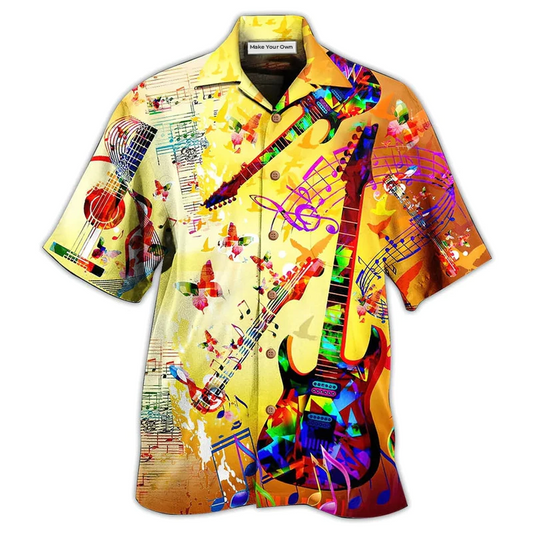 Guitar And Butterfly Hawaiian Shirt For Tropical Escapes Resort Wear And Outdoor Celebrations