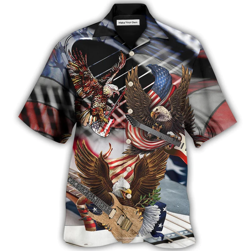Guitar Independence Day Eagle Hawaiian Shirt Design View For Resort Travel And Thoughtful Gifting