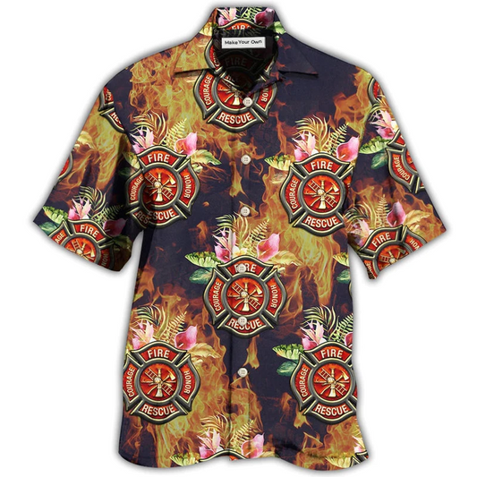 Tropical Floral Firefighter Hawaiian Shirt For Warm Weather Adventures Parties And Daily Comfort