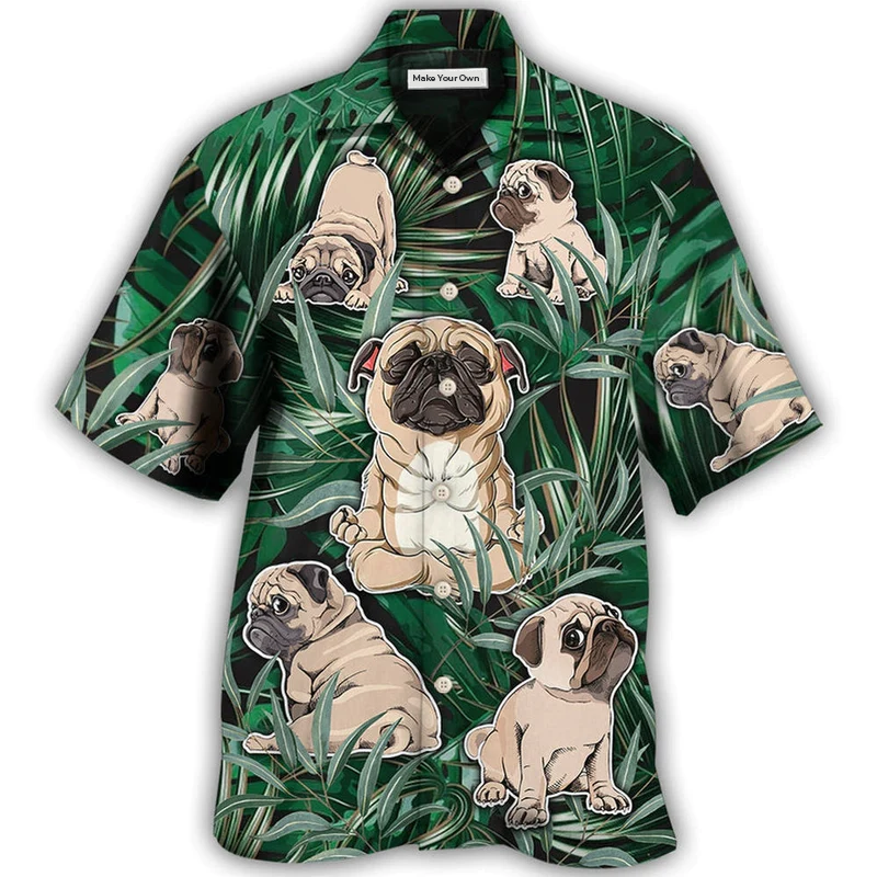 Tropical Funny Pitbull Yoga Pose Hawaiian Shirt Design Detail For Beach Days And Holiday Travel