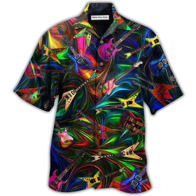Electric Guitar Hawaiian Shirt For Island Trips Summer Gatherings And Comfortable Daily Wear