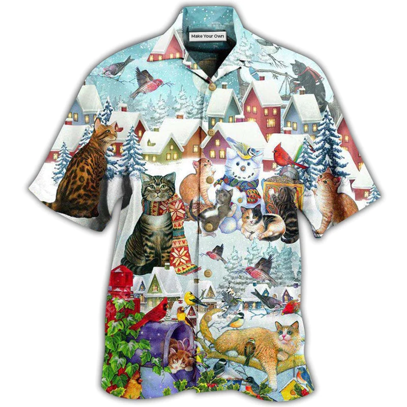 Cat Bird Winter Beautiful Hawaiian Shirt Design View For Resort Travel And Thoughtful Gifting