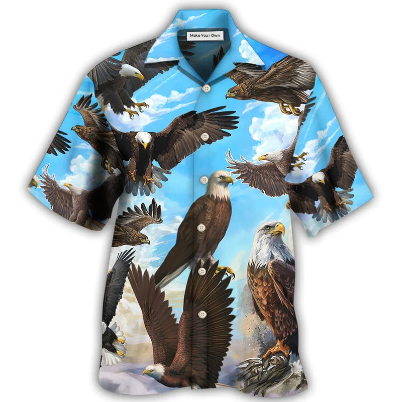 Blue Eagle Flying Sky Hawaiian Shirt For Vacation Days And Relaxed Coastal Outings