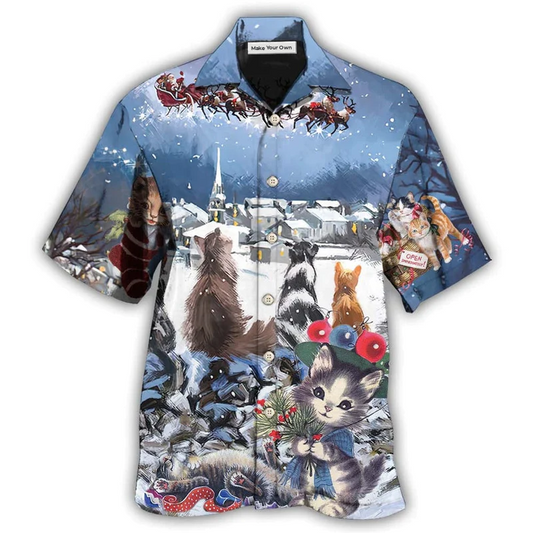 Cat Hope Chrismas Night Hawaiian Shirt Pattern View For Lightweight Everyday Style