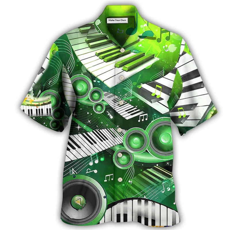 Green Piano Music Hawaiian Shirt Design View For Resort Travel And Thoughtful Gifting