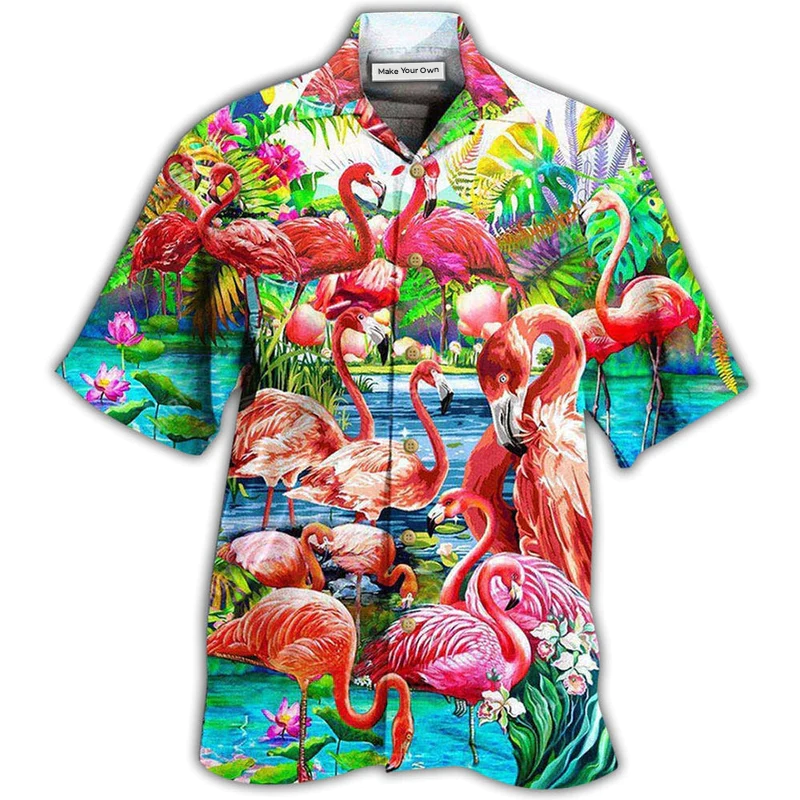 Green Flamingo Slow Moment Hawaiian Shirt For Coastal Adventures And Warm Weather Wear