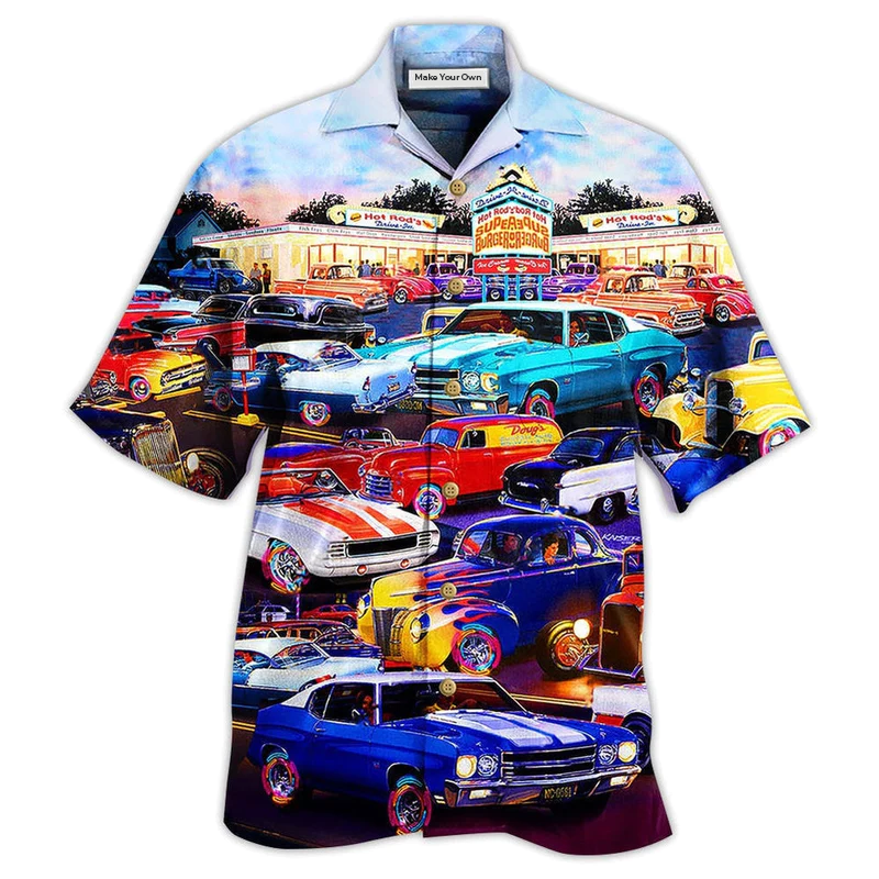 Classic Car Hawaiian Shirt For Vacation Getaways Resort Wear And Casual Celebrations