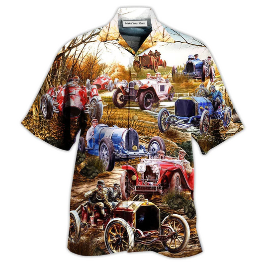 Vintage Classic Car Hawaiian Shirt For Island Holidays Summer Parties And Casual Outdoor Wear