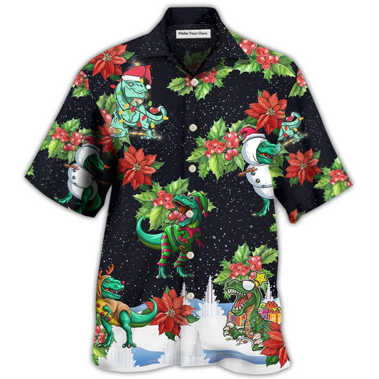 Dinosaur Bright Night Christmas Hawaiian Shirt Design View For Casual Summer Styling