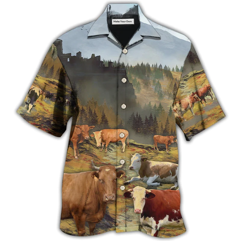 Cow Large Mountain Hawaiian Shirt Pattern View For Lightweight Everyday Style