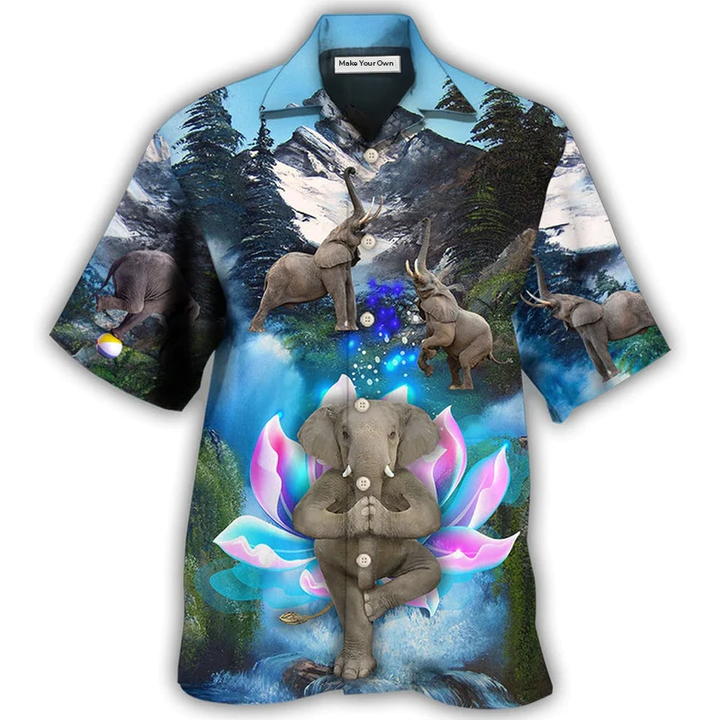 Elephant Yoga Pose Waterfall Hawaiian Shirt For Summer Events And Casual Outdoor Wear