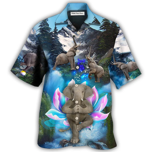 Elephant Yoga Pose Waterfall Hawaiian Shirt For Summer Events And Casual Outdoor Wear