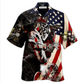 Patriotic Welder Hawaiian Shirt Artwork Detail For Resort Trips And Outdoor Activities