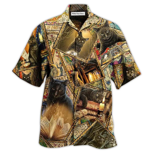 Magical Cat Books Hawaiian Shirt Pattern View For Relaxed Warm Weather Outfits