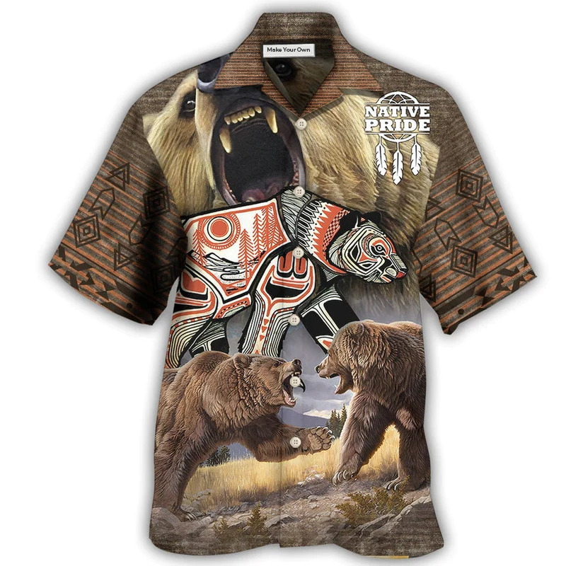 Bohemian Bear Peace Hawaiian Shirt Design View For Casual Summer Styling