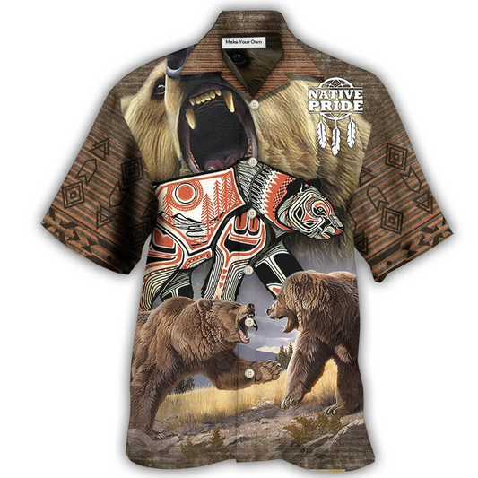 Bohemian Bear Peace Hawaiian Shirt Design View For Casual Summer Styling