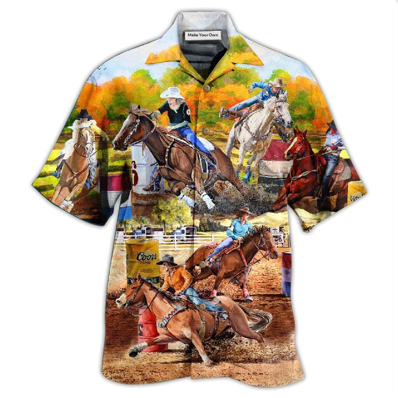 Horse Barrel Racing Ride Stole Hawaiian Shirt Artwork Detail For Tropical Trips And Casual Outings