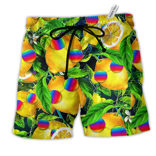 Hippie Fruit Lemon Peace Life Color Hawaiian Beach Shorts For Beach Getaways And Comfortable Summer Wear