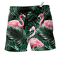 Flamingo Love Life Tropical Leaf Hawaiian Print Beach Shorts For Ocean Lover Vacation Wear