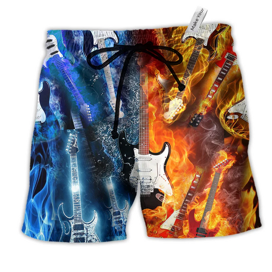 Guitar Is Therapy Music Is Life Hawaiian Print Beach Shorts For Musicians And Outdoor Comfort