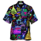 Neon Wine Christmas Drinking Hawaiian Shirt Artwork Detail For Resort Trips And Outdoor Activities