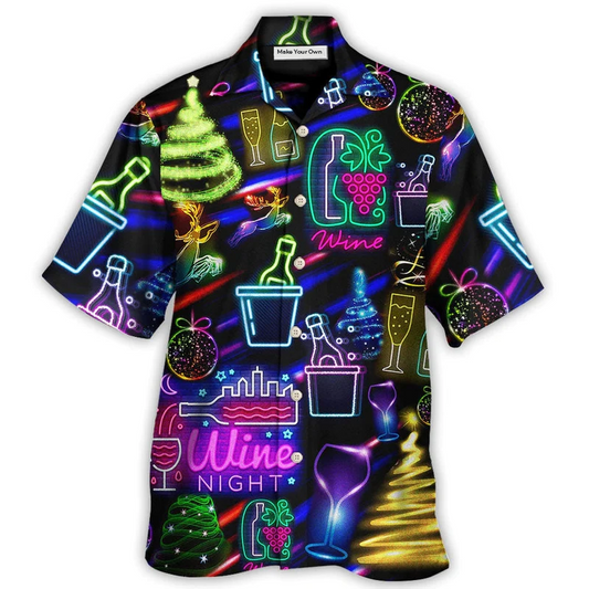 Neon Wine Christmas Drinking Hawaiian Shirt Artwork Detail For Resort Trips And Outdoor Activities