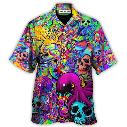 Bohemian Colorful Skull Octopus Tie Dye Hawaiian Shirt For Summer Events And Casual Outdoor Wear