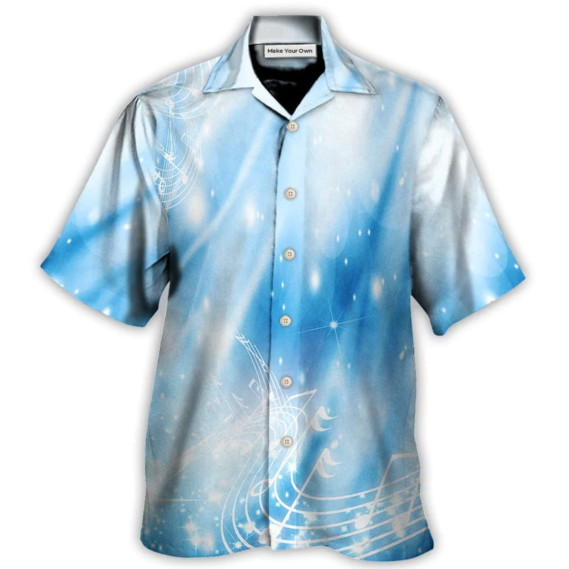 Dark Blue Music Musical Notes Hawaiian Shirt Artwork View For Coastal Escapes And Resort Style