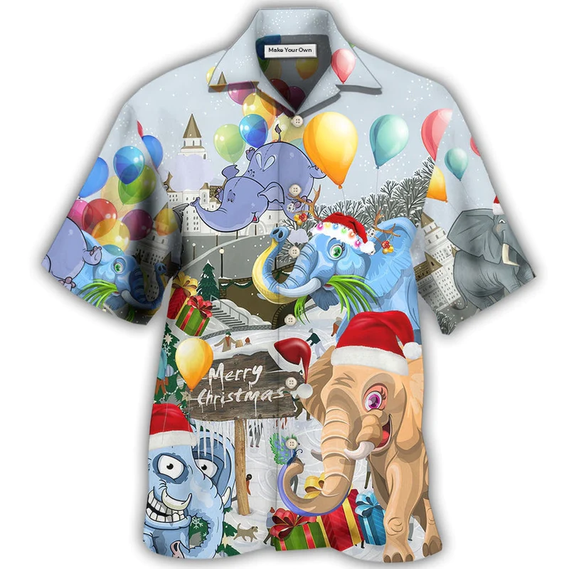 Christmas Playful Elephant Hawaiian Shirt For Tropical Getaways Outdoor Fun And Everyday Wear