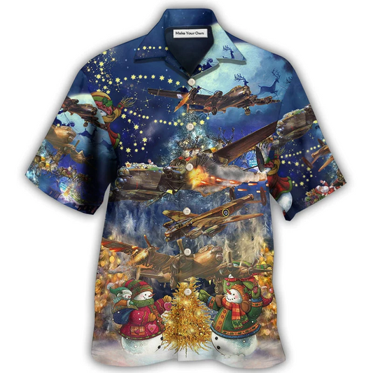 Combat Aircraft Christmas Night Hawaiian Shirt For Resort Getaways And Comfortable Summer Activities
