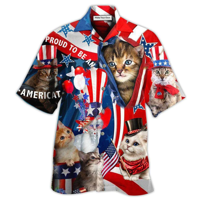 Cat American Proud Hawaiian Shirt Pattern Detail For Summer Holidays And Outdoor Fun