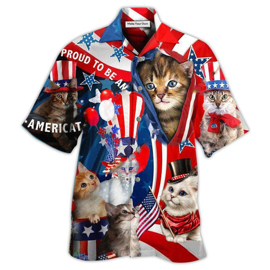 Cat American Proud Hawaiian Shirt Pattern Detail For Summer Holidays And Outdoor Fun