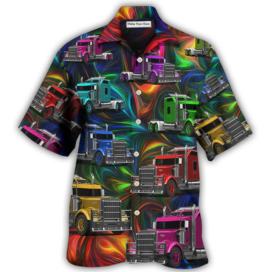 Colorful Truck Amazing Hawaiian Shirt Artwork View For Weekend Travel And Beach Style