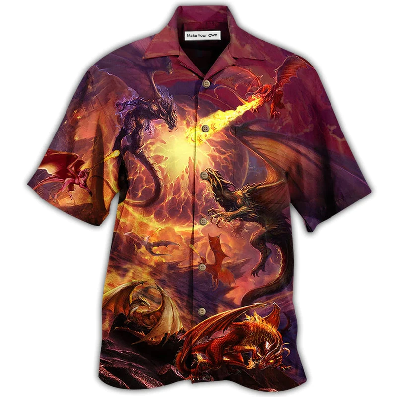 Dragon Fighting Togerther Hawaiian Shirt Artwork View For Weekend Travel And Beach Style