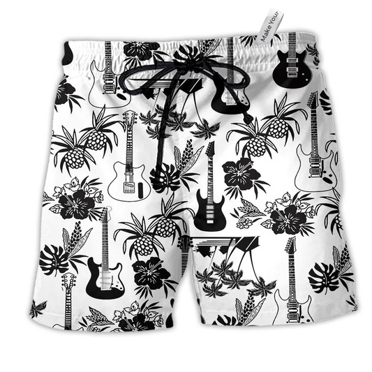Music With Electric Guitar Black And White Beach Shorts For Creative Warm Weather Outfits