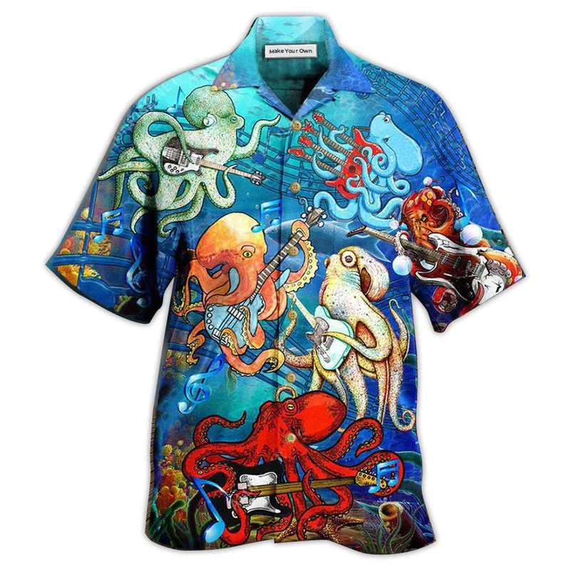 Happy Octopus Rocktopus Hawaiian Shirt Pattern View For Relaxed Warm Weather Outfits