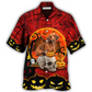 Red Halloween Dachshund Pumpkin Scary Hawaiian Shirt For Coastal Adventures And Warm Weather Wear