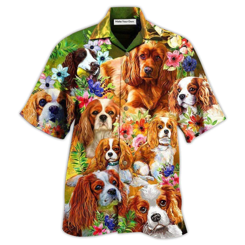 Dog Cavalier King Charles Spaniel Therapy Fur Hawaiian Shirt Pattern Detail For Summer Holidays And Outdoor Fun