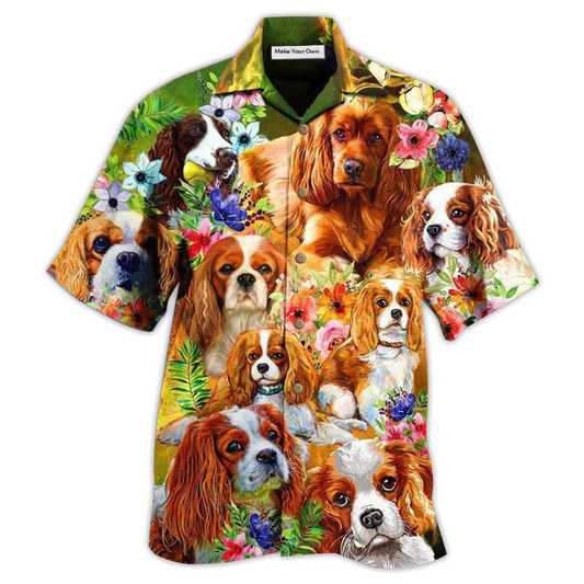 Dog Cavalier King Charles Spaniel Therapy Fur Hawaiian Shirt Pattern Detail For Summer Holidays And Outdoor Fun