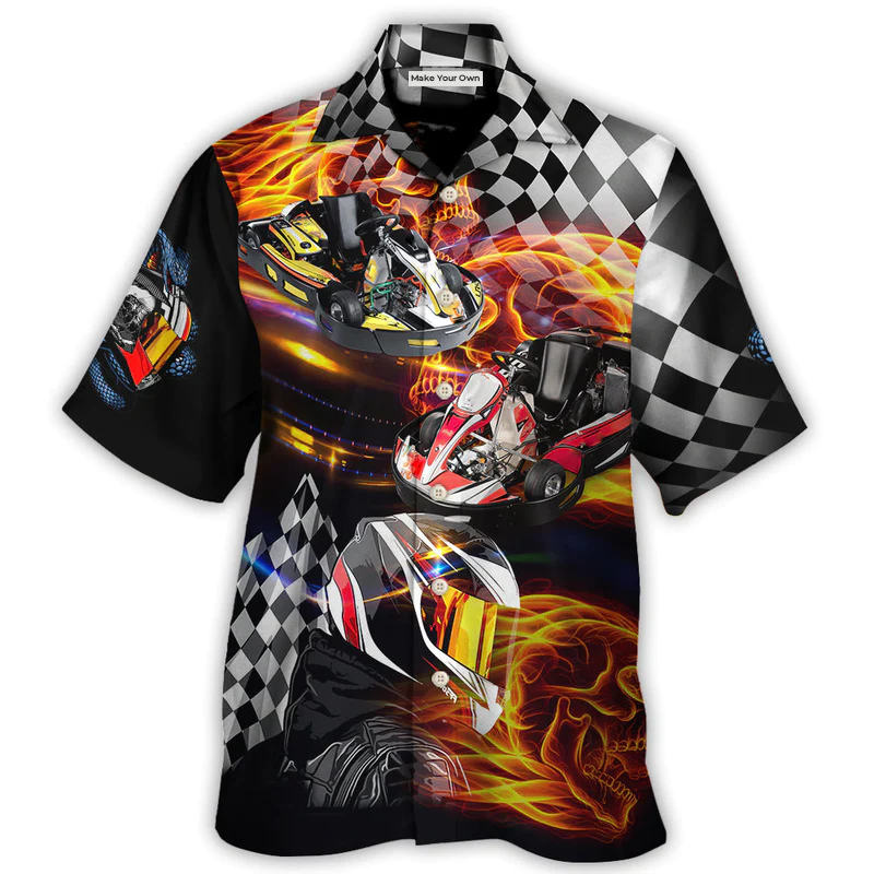 Kart Racing Hawaiian Shirt Detailed Pattern View For Vacation Style